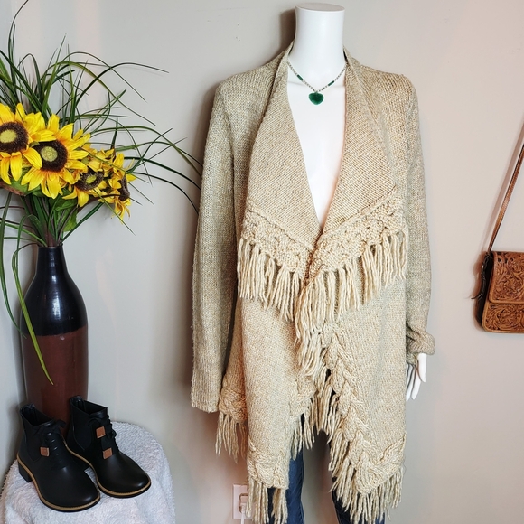 INC International Concepts Beige Fringed Cardigan - Picture 3 of 5